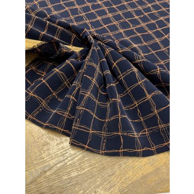 画像5: 生地：ポリエステル100％手描き風格子プリント デシン（ネイビー×オレンジ）