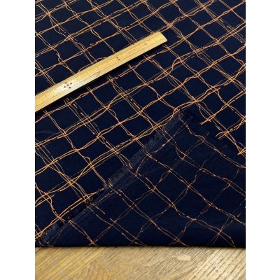 画像6: 生地：ポリエステル100％手描き風格子プリント デシン（ネイビー×オレンジ）