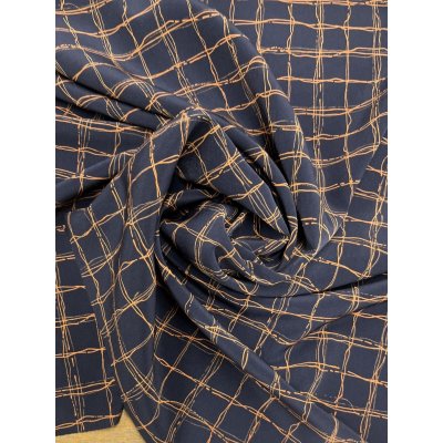 画像7: 生地：ポリエステル100％手描き風格子プリント デシン（ネイビー×オレンジ）