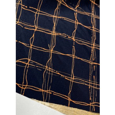 画像8: 生地：ポリエステル100％手描き風格子プリント デシン（ネイビー×オレンジ）