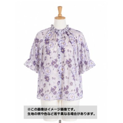 画像1: 生地：ポリエステル シフォンプリント（ラベンダー系フラワー）