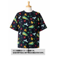 生地：綿100％ 総柄プリント天竺ニット（黒）