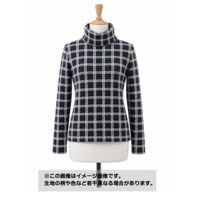 画像1: 生地：綿100％ ツイード風ジャガードニット（紺×白）