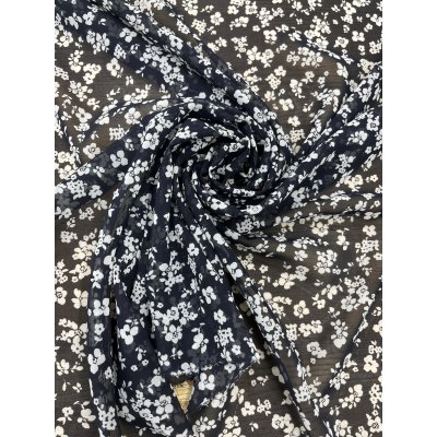 画像7: 生地：ポリエステル100％75dシフォンジョーゼット 花柄プリント（紺）