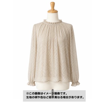 画像1: 生地：ポリエステル100%千鳥柄75Dシフォン（薄いベージュ）