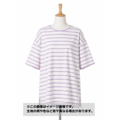 画像1: 生地：綿100% ボーダー天竺プリント（オフ／パープル）