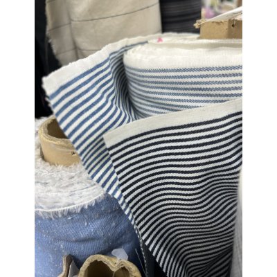 画像7: 生地：綿100％ ヒッコリー柄デニム（白地／紺）