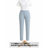 生地：ポリエステル100％ 千鳥格子柄ジャージー（白地×水色）