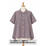生地：綿100％ チェック柄（薄グレー地×紺・赤）