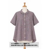 生地：綿100％ チェック柄（薄グレー地×紺・赤）