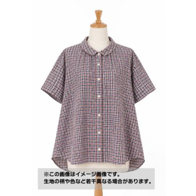 画像1: 生地：綿100％ チェック柄（薄グレー地×紺・赤）