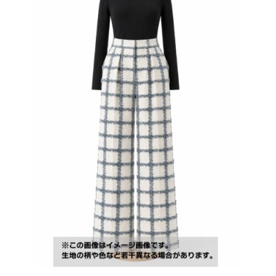 画像1: 生地：綿混カットジャガード格子柄（白／デニム）