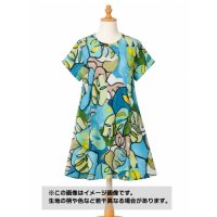 生地：モダール混 モンステラ柄 2WAYストレッチニット（ブルー系）