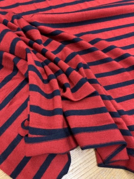 画像4: 生地:ウールポリボーダーニット(エンジ/紺) (4)
