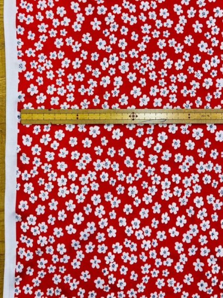 画像2: 生地:2WAY小花柄ポリエステルニット(赤/白) (2)