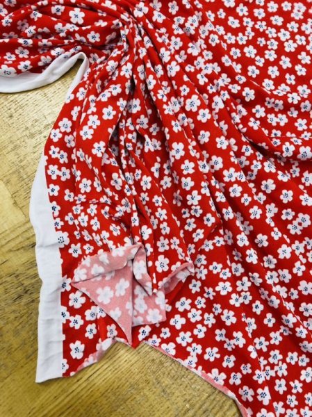 画像5: 生地:2WAY小花柄ポリエステルニット(赤/白) (5)