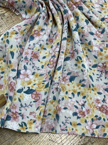 画像5: 生地:ダブル幅ポリエステル100%花柄プリント(クリーム/ピンク) (5)