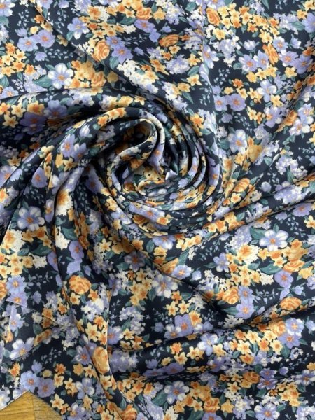 画像6: 生地:ダブル幅ポリエステル100%花柄プリント(紺/ラベンダー) (6)