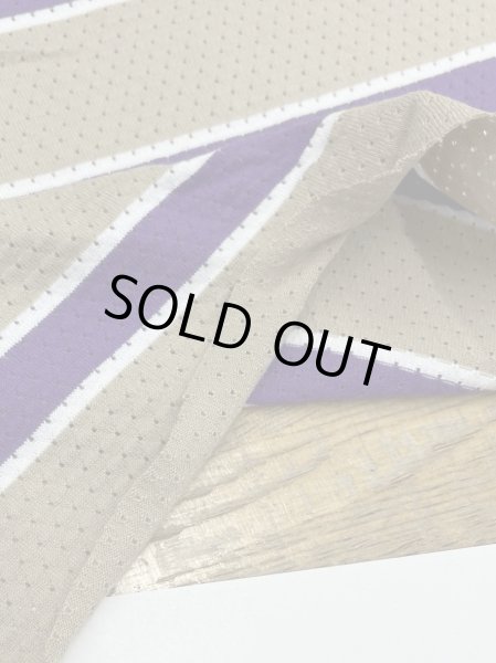 画像4: 生地:綿100%太ボーダー穴あきニット(ベージュ/紫/白) (4)