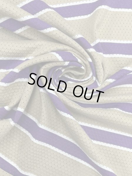 画像6: 生地:綿100%太ボーダー穴あきニット(ベージュ/紫/白) (6)