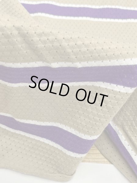 画像7: 生地:綿100%太ボーダー穴あきニット(ベージュ/紫/白) (7)