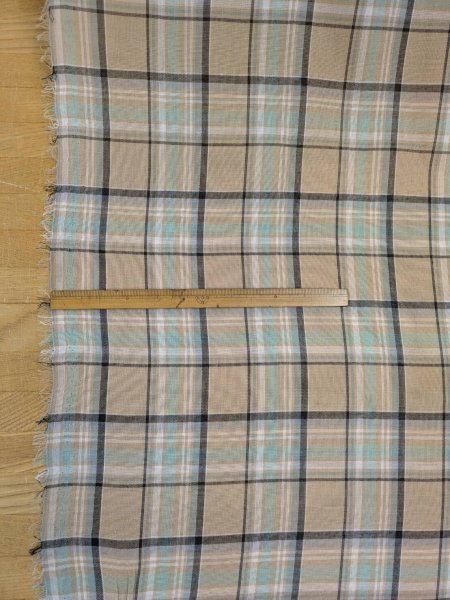 画像2: 生地：ポリエステルチェックボイル（ベージュ×ブルー） (2)