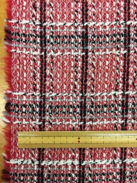 画像2: 生地:チェック柄ポリ混ウール(赤) (2)