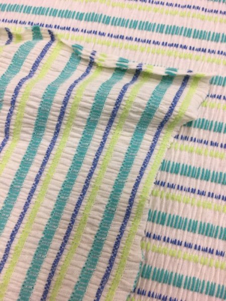 画像3: 生地:綿ボーダーシャーリングニット(グリーン系) (3)