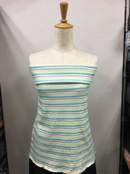 画像5: 生地:綿ボーダーシャーリングニット(グリーン系) (5)