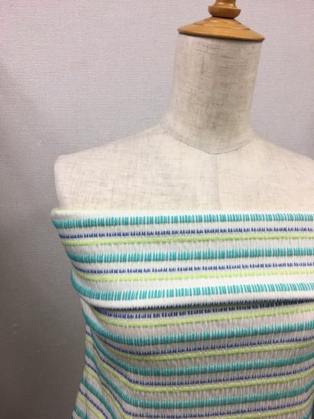 画像6: 生地:綿ボーダーシャーリングニット(グリーン系) (6)