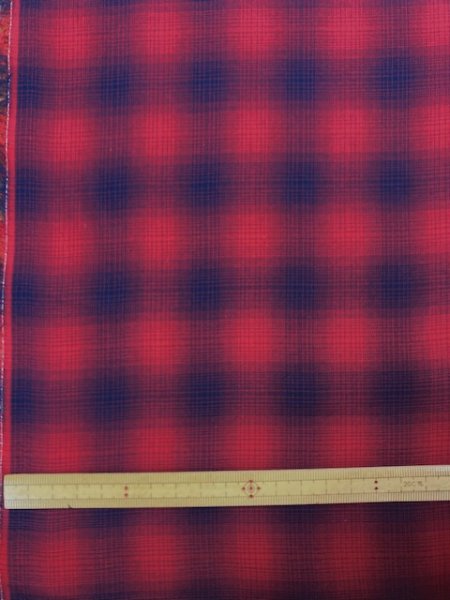 画像2: 生地:オーブレチェック薄手綿(赤/紺) (2)