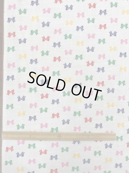 画像1: 生地：リボン柄コットン（白） (1)