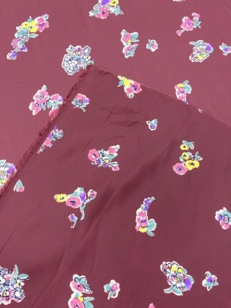 画像4: 生地:ポリエステル花柄(エンジ) (4)