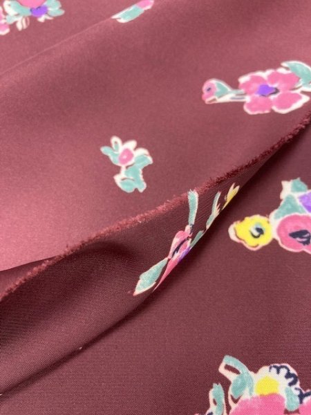 画像3: 生地:ポリエステル花柄(エンジ) (3)