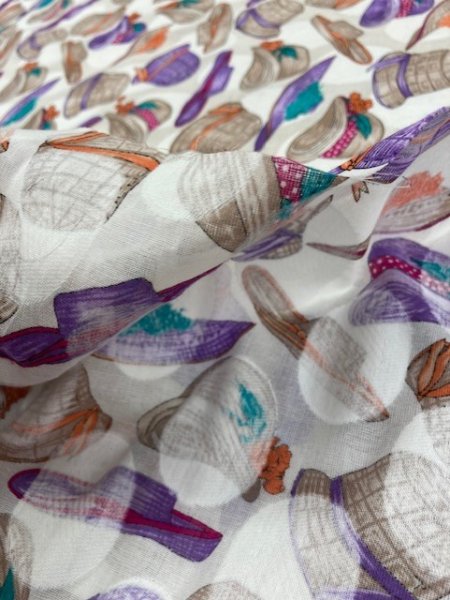 画像4: 生地:帽子柄コットン(白) (4)