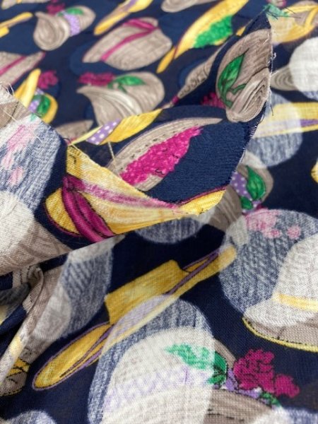 画像4: 生地：帽子柄コットン（紺） (4)