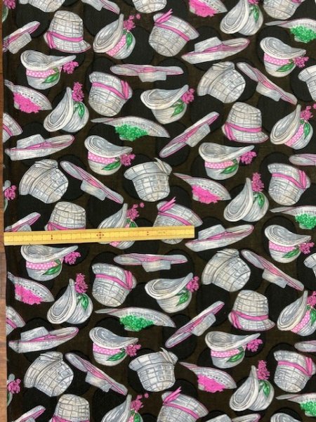 画像2: 生地:帽子柄コットン(黒) (2)