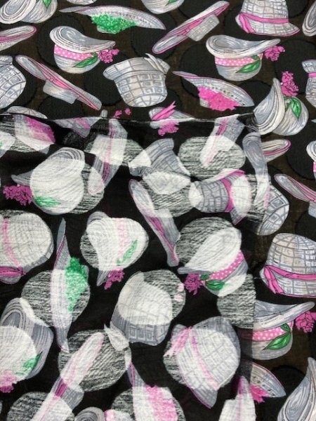 画像3: 生地:帽子柄コットン(黒) (3)