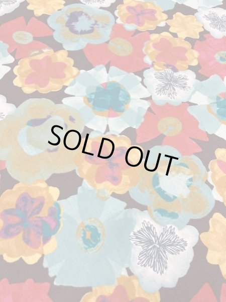 画像3: 生地:フラワー柄綿レーヨン(茶/赤) (3)