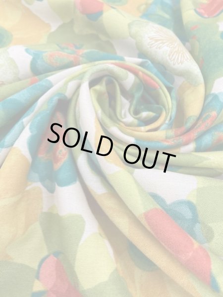 画像7: 生地：フラワー柄綿レーヨン（ベージュ／緑） (7)