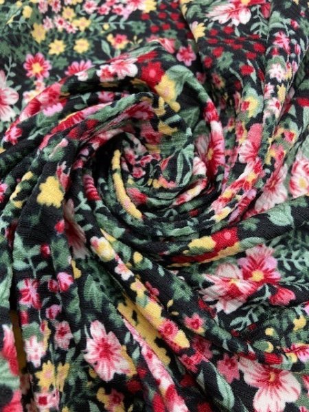 画像5: 生地:花柄ポリエステルニット(黒) (5)