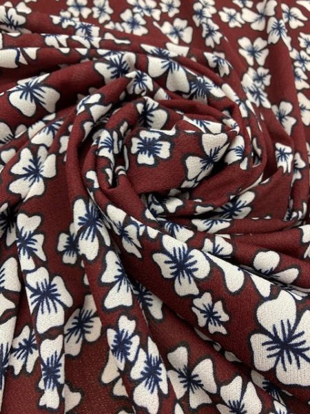 画像5: 生地:レトロ花柄ポリエステルニット(エンジ) (5)