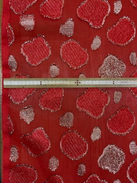 画像2: 生地:ポリエステルシフォン(赤/ゴールド) (2)