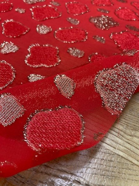 画像5: 生地:ポリエステルシフォン(赤/ゴールド) (5)