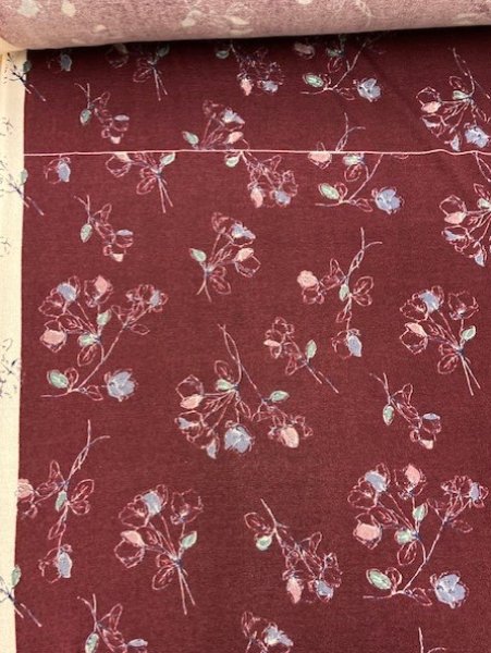 画像5: 生地:花柄ポリエステルニット95cmパネル(エンジ) (5)
