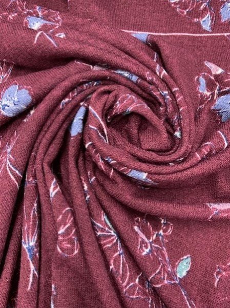 画像4: 生地:花柄ポリエステルニット95cmパネル(エンジ) (4)