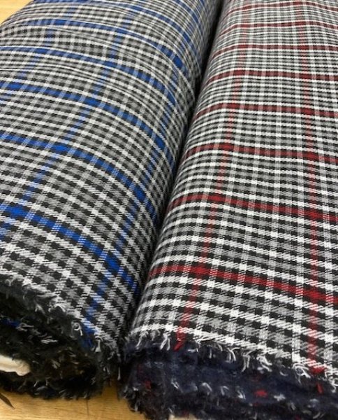 画像7: 生地:チェック柄裏起毛(グレー/青) (7)