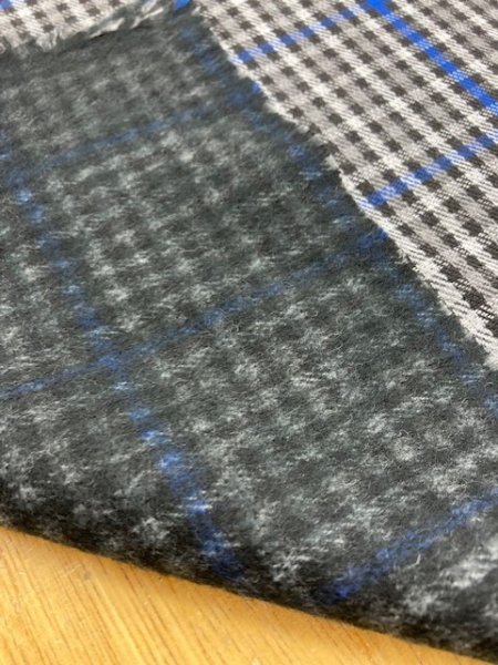 画像3: 生地:チェック柄裏起毛(グレー/青) (3)