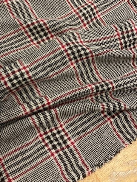 画像3: 生地:チェック柄ウールガーゼ(こげ茶/赤) (3)