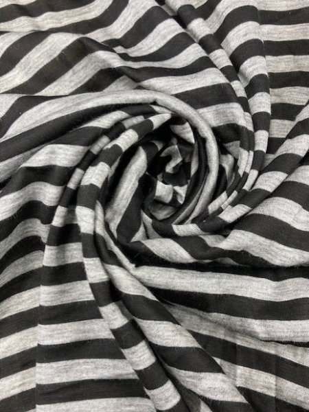 画像6: 生地:シルケット加工ボーダー柄天竺(グレー/黒) (6)